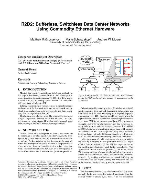 R2D2: Bufferless, Switchless Data Center Networks Using Commodity Ethernet Hardware